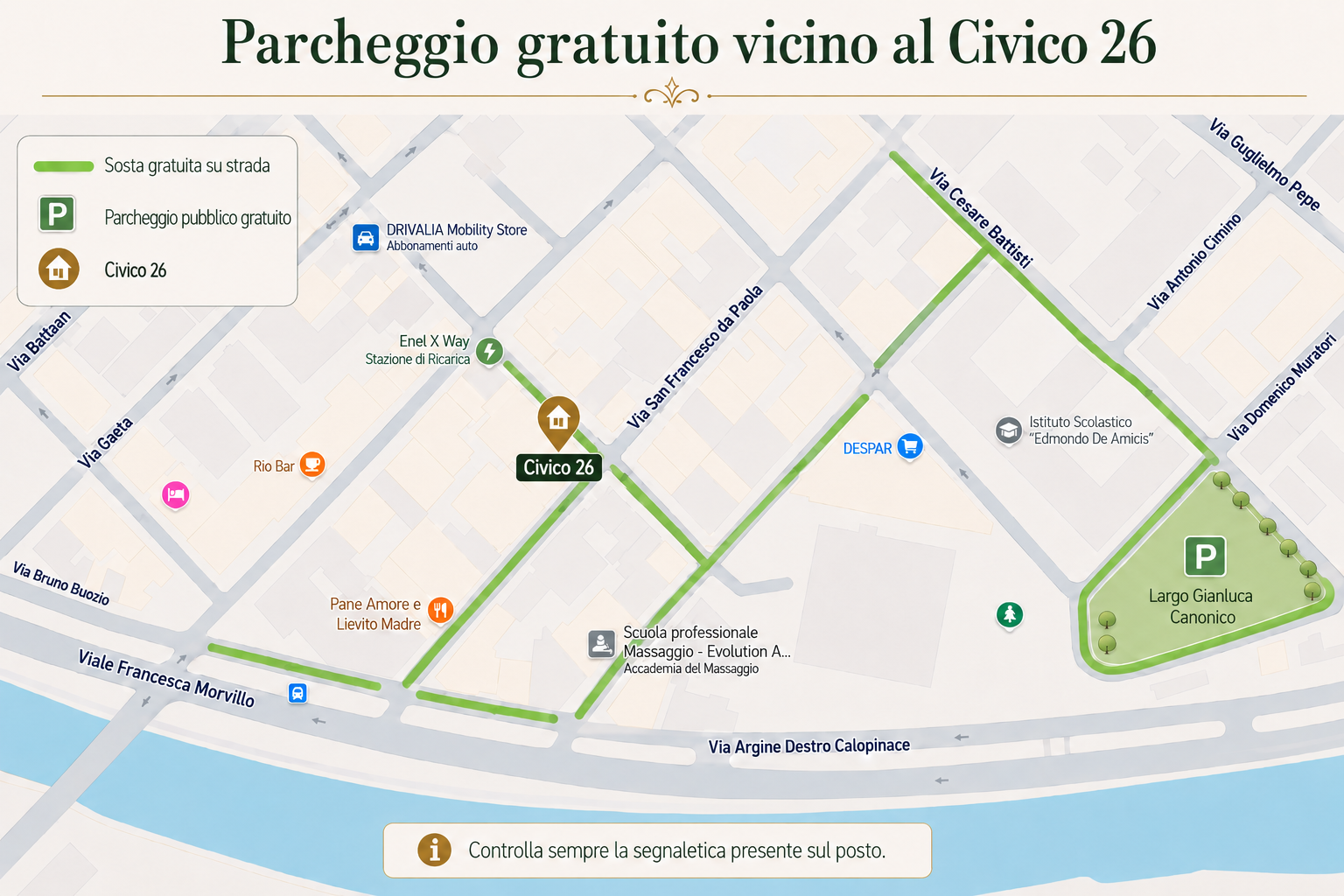Mappa del parcheggio gratuito vicino al Civico 26